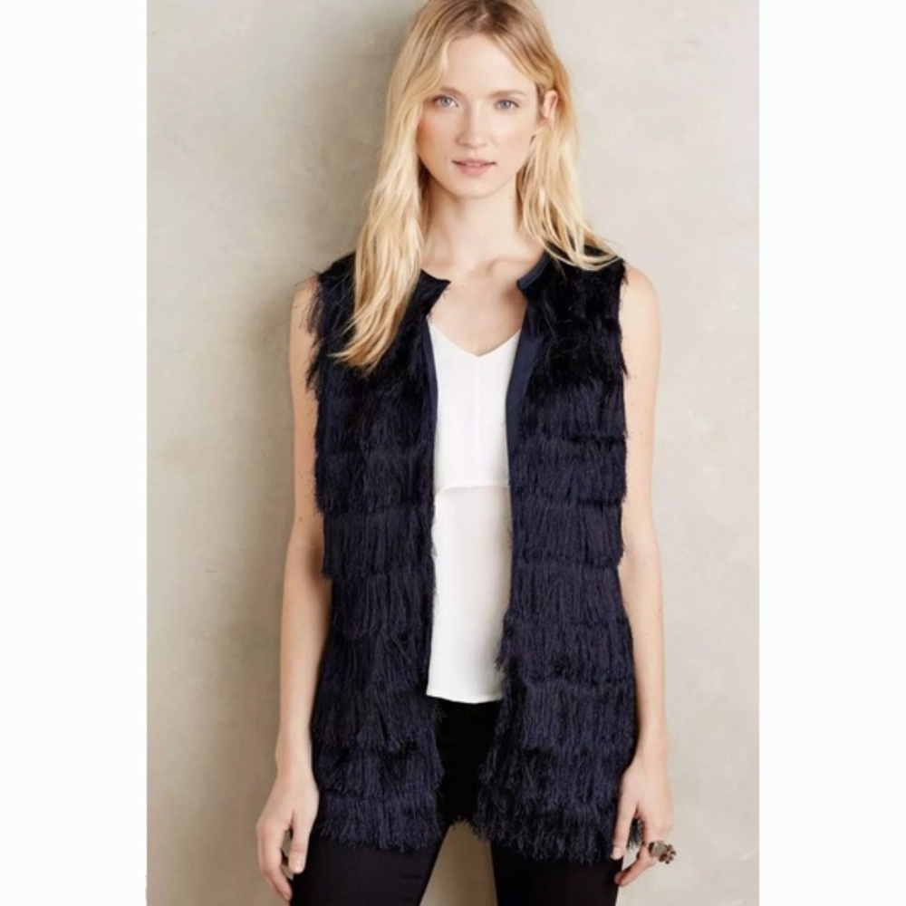 Anthropologie Eva Franco Tiered Fringe Vest NWT